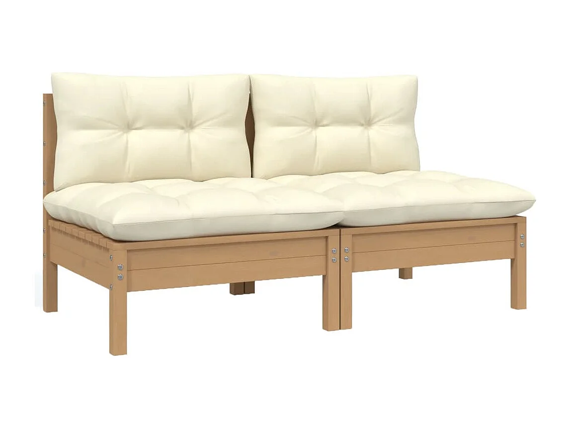 Canapé 2 places de jardin et coussins crème bois de pin solide