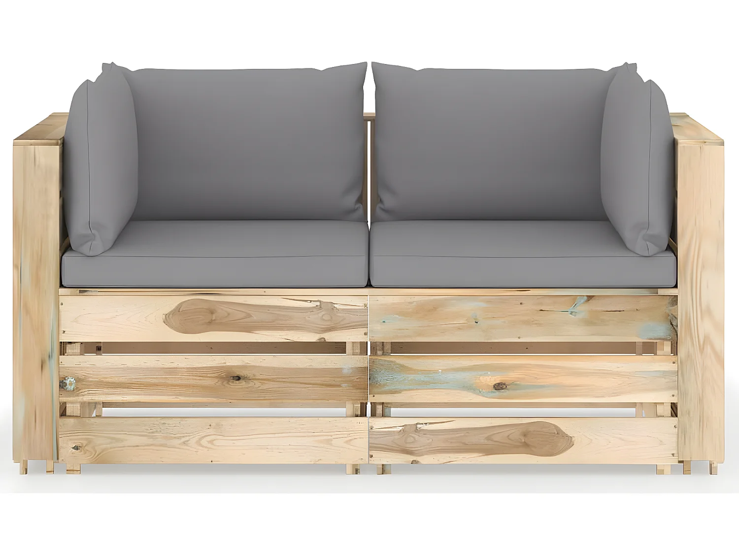 Canapé de jardin 2 places avec coussins Bois imprégné de vert