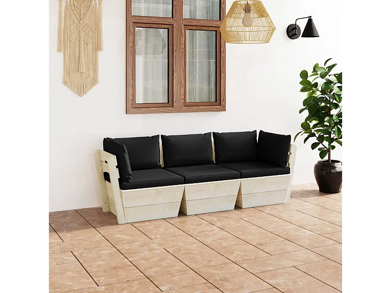 Garten-Palettensofa 3-Sitzer mit Kissen Fichtenholz