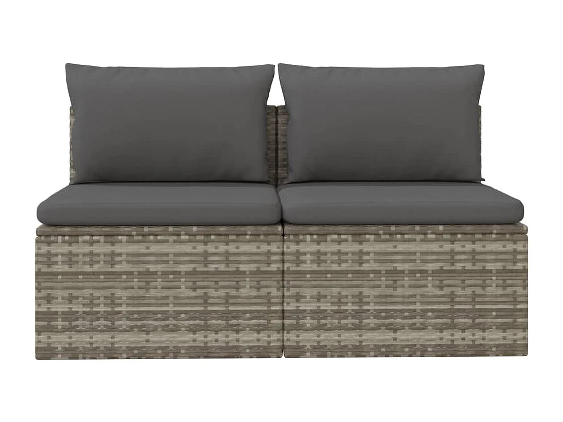 Canapé de jardin 2 places avec coussins Gris Résine tressée