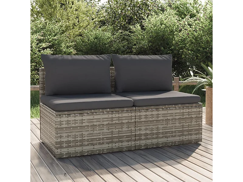 Gartensofa 2-Sitzer mit Kissen Grau Poly Rattan