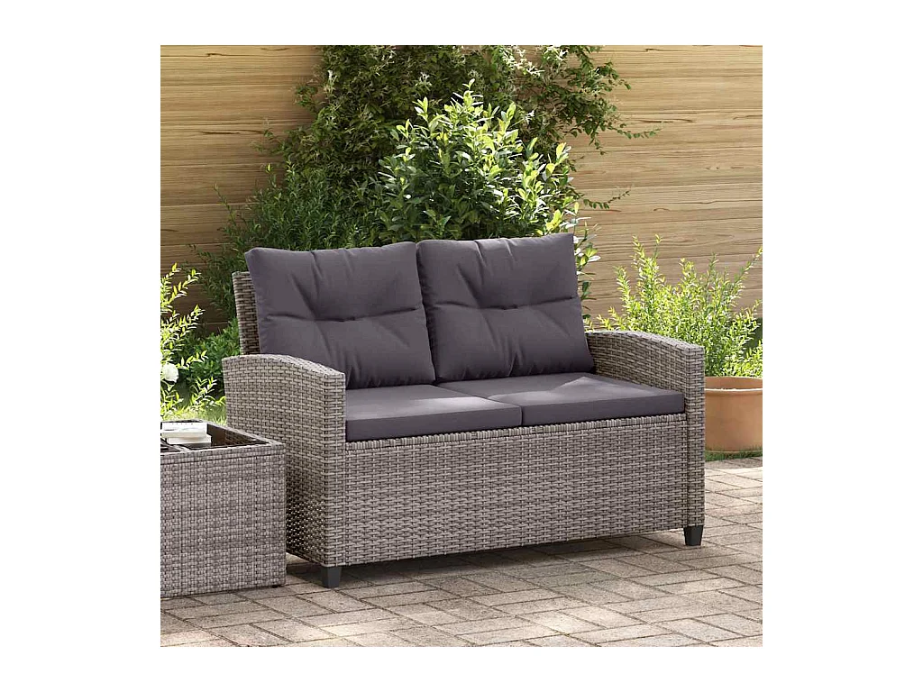 2-Sitzer-Gartensofa mit Kissen Grau 124 cm Poly Rattan