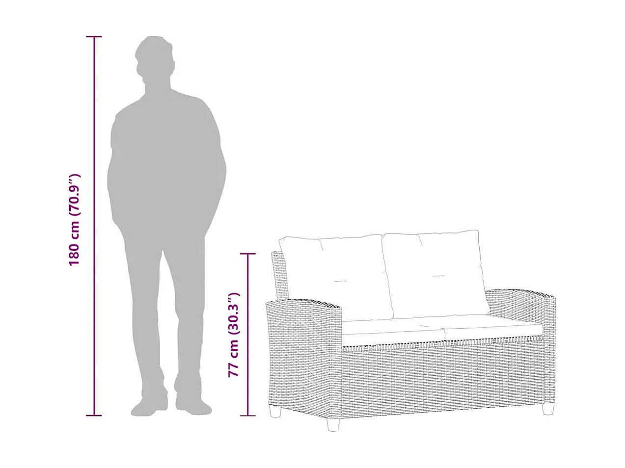 Canapé 2 places de jardin et coussins Gris 124cm Résine tressée