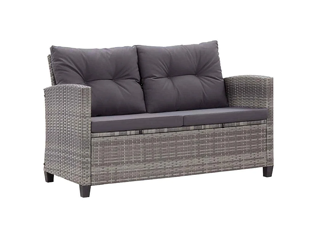 2-Sitzer-Gartensofa mit Kissen Grau 124 cm Poly Rattan