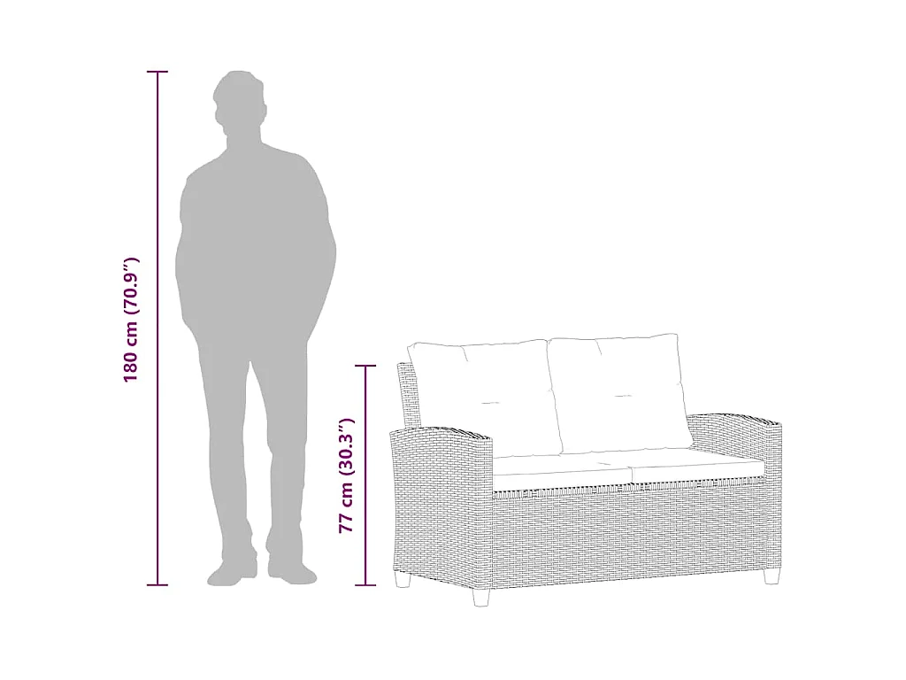 2-Sitzer-Gartensofa mit Kissen Grau 124 cm Poly Rattan