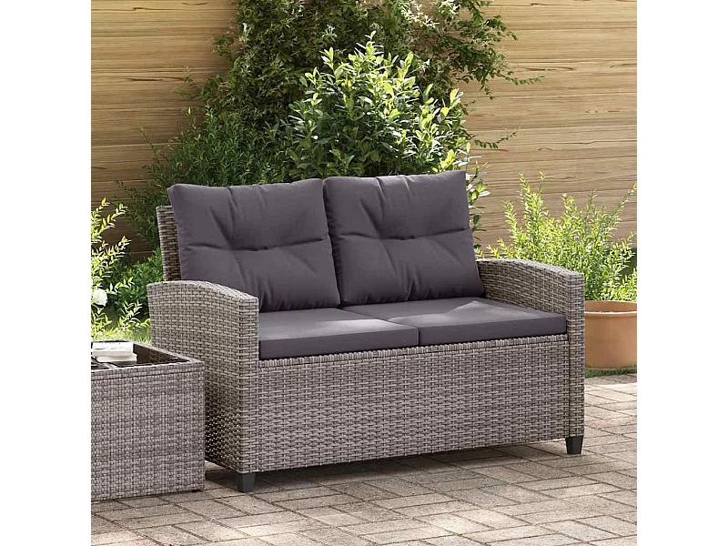 2-Sitzer-Gartensofa mit Kissen Grau 124 cm Poly Rattan