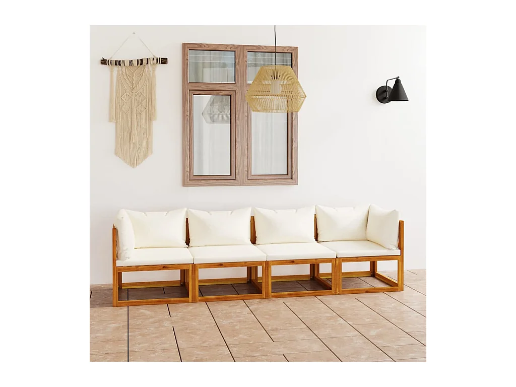 Canapé de jardin à 4 places avec coussin Crème Bois d'acacia