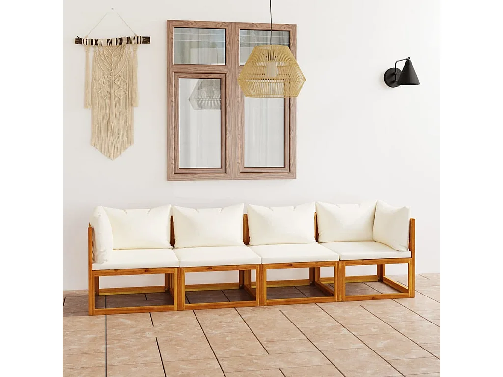 4-Sitzer-Gartensofa mit Auflagen Creme Akazie Massivholz