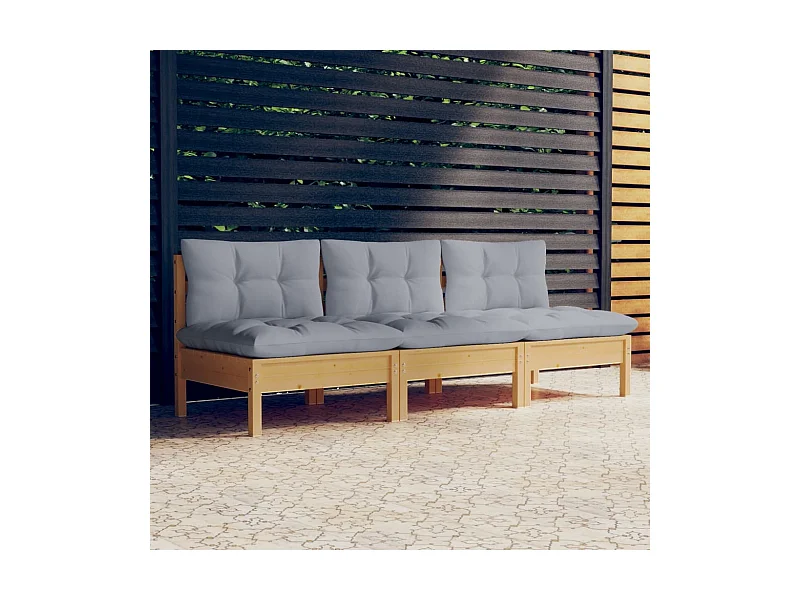 3-Sitzer-Gartensofa mit Grauen Kissen Massivholz Kiefer