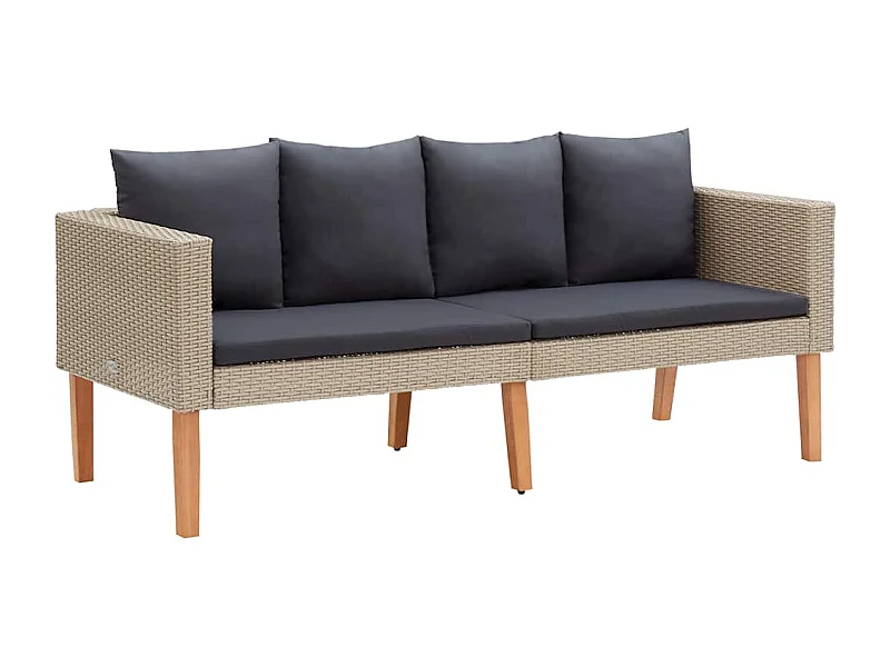 2-Sitzer-Gartensofa mit Auflagen Poly Rattan Beige