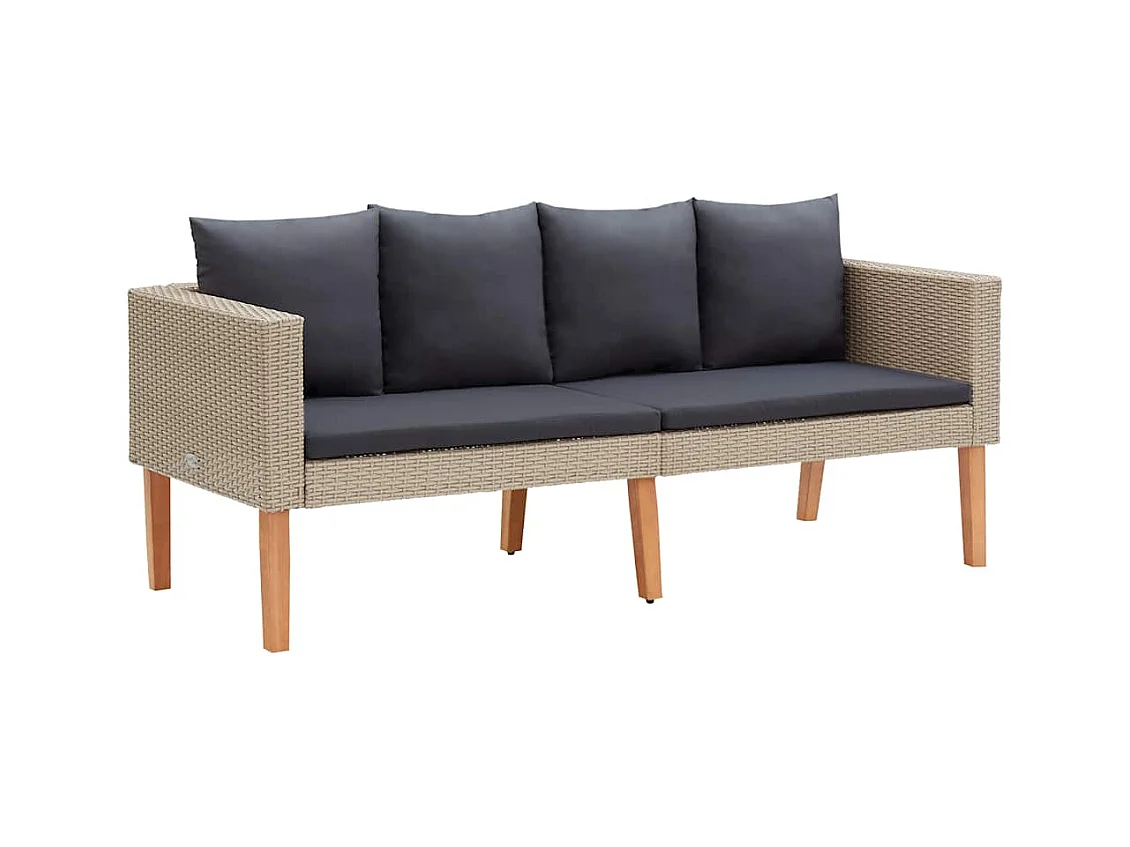 Tuinbank 2-zits met kussens poly rattan beige