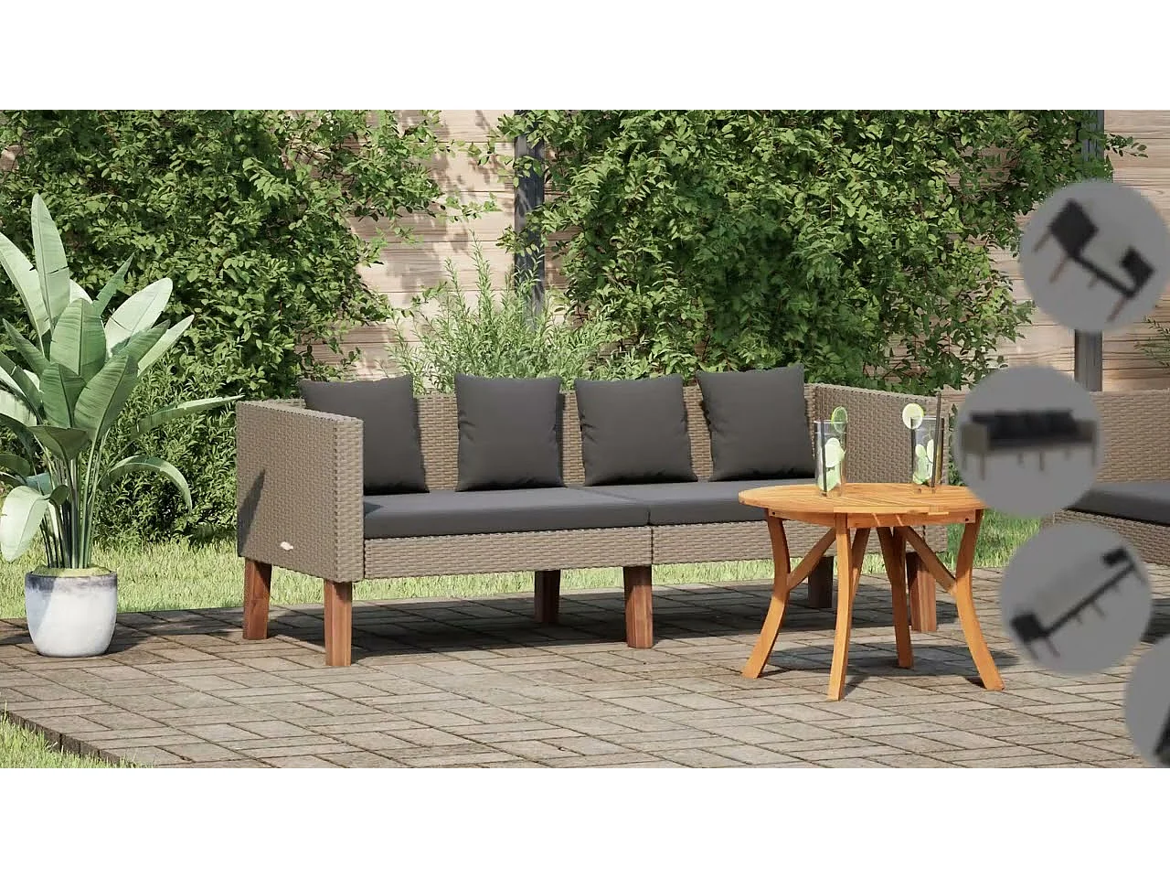 Canapé de jardin à 2 places avec coussins Résine tressée Beige