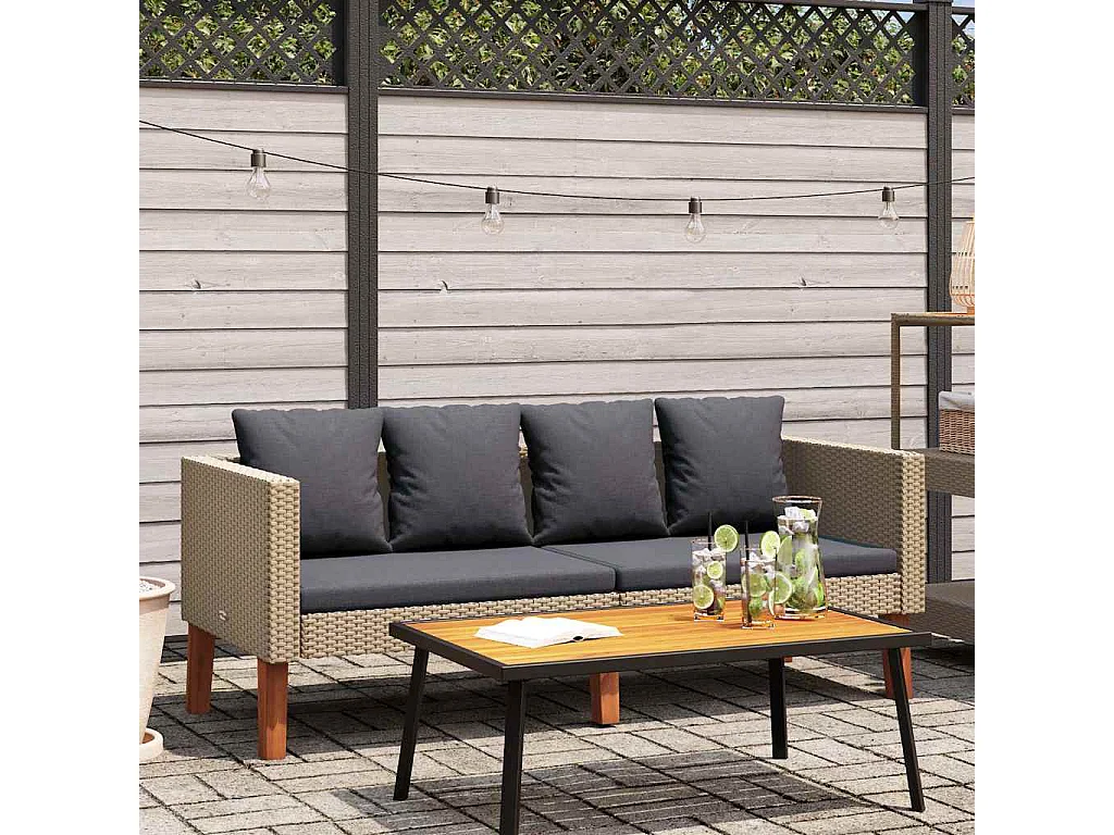 Canapé de jardin à 2 places avec coussins Résine tressée Beige