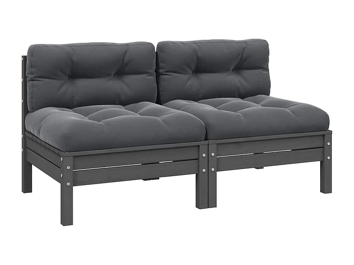 Canapé 2 places de jardin et coussins Gris Bois de pin solide