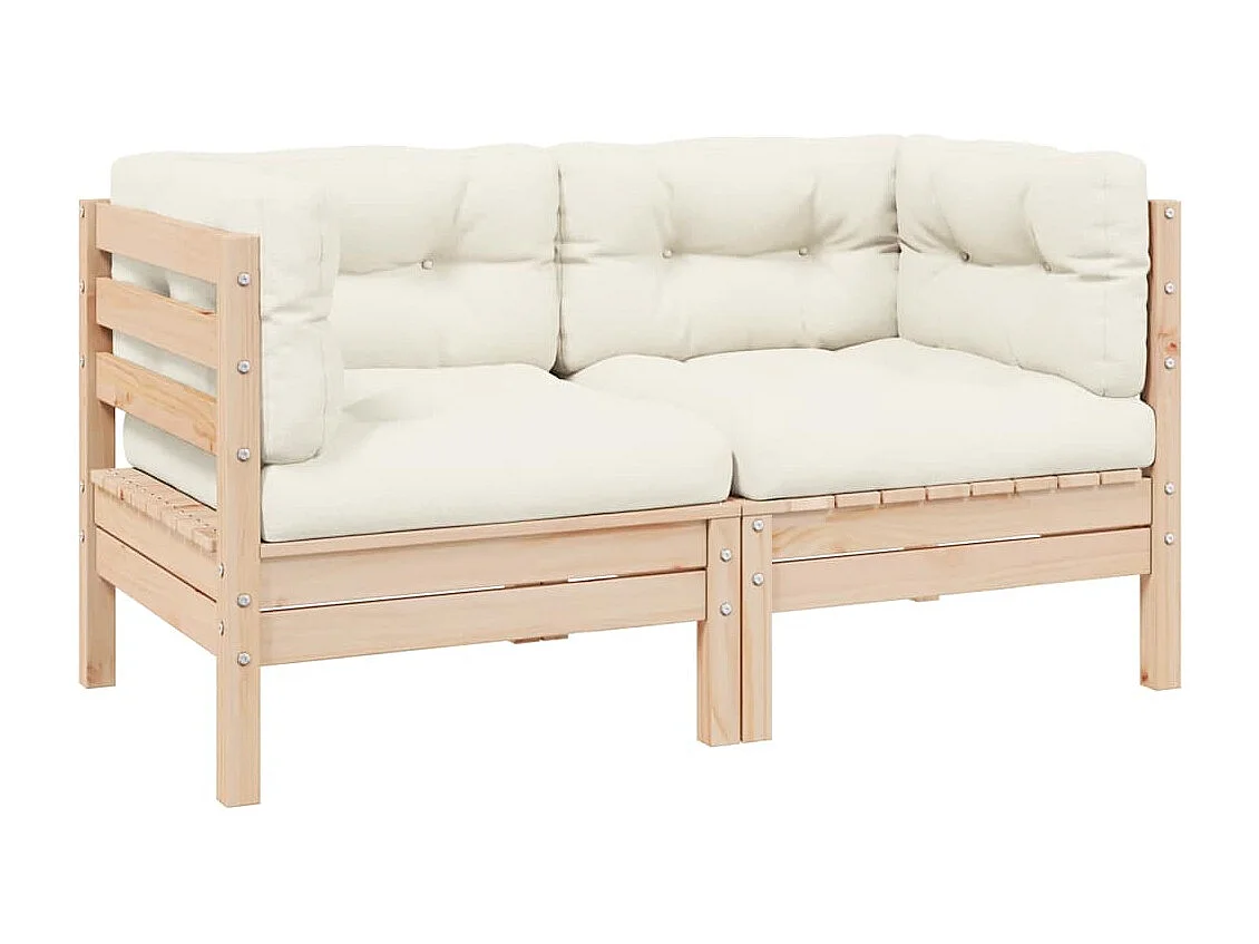 Gartensofa 2-Sitzer mit Kissen in Creme Massivholz Kiefer