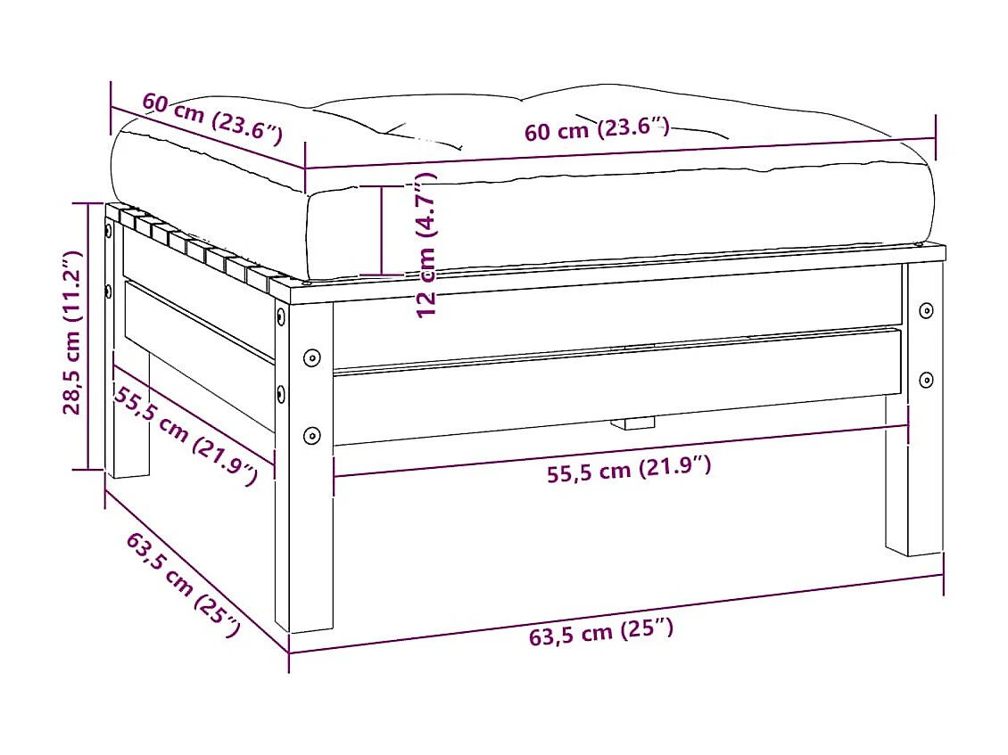 Gartensofa 2-Sitzer mit Kissen in Creme Massivholz Kiefer