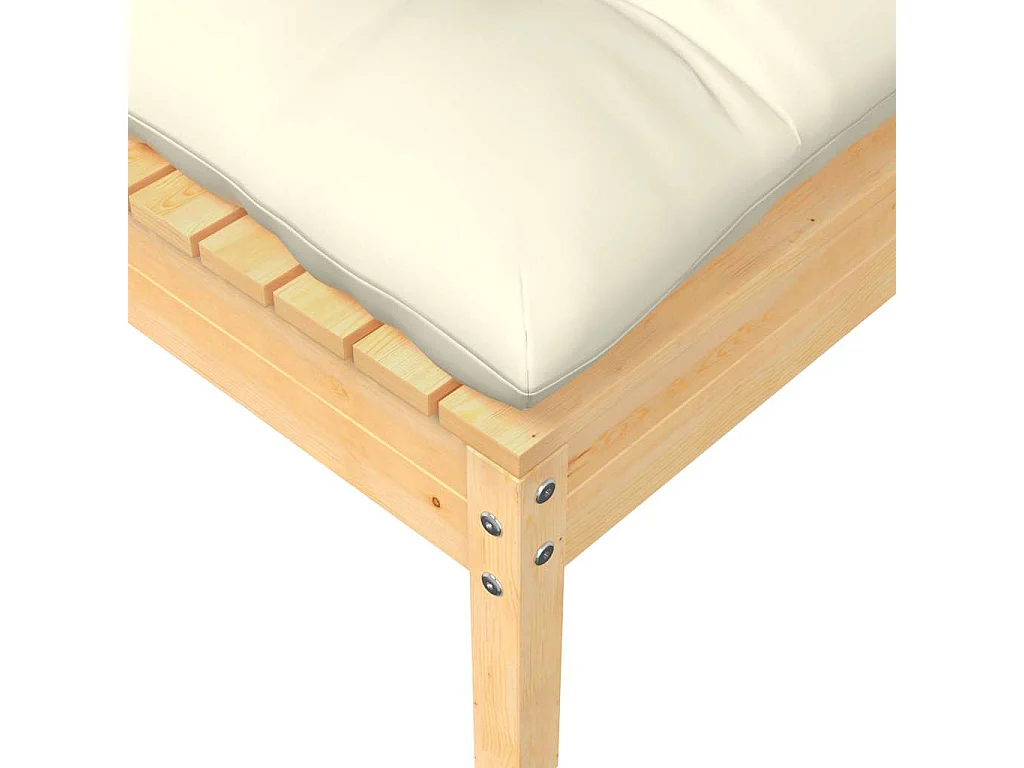 Sofá de jardim 2 lugares com almofadões cor creme pinho maciço