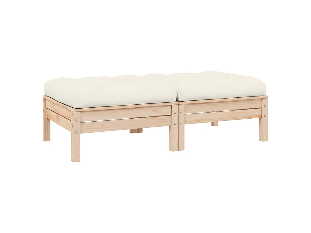 Sofá de jardim 2 lugares com almofadões cor creme pinho maciço