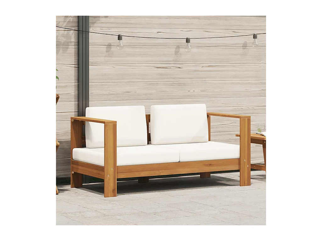 Canapé de jardin avec coussin 140 cm Acacia solide Blanc crème