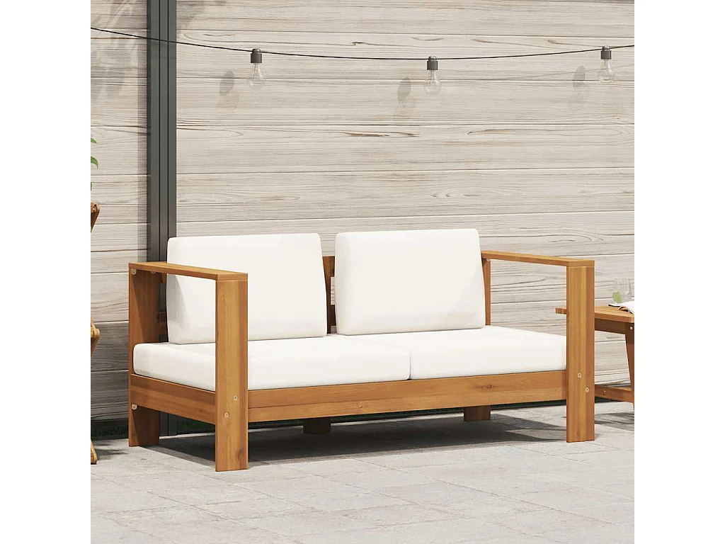 Sofá de jardín con cojín madera de acacia blanco crema 140 cm