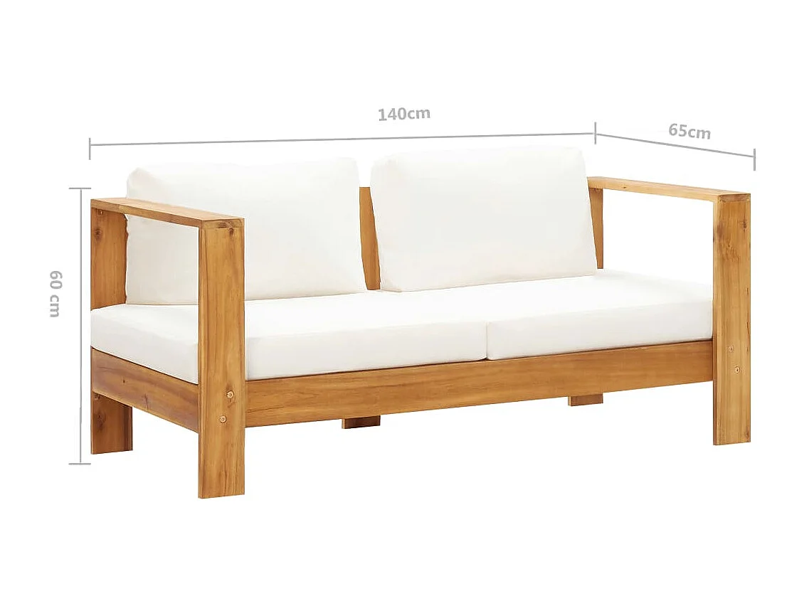 Sofá de jardín con cojín madera de acacia blanco crema 140 cm
