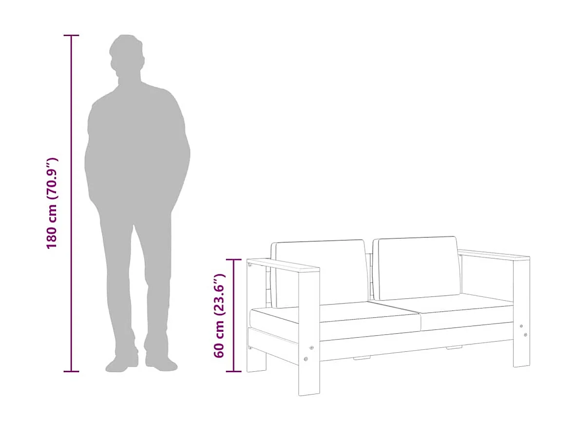 Sofá de jardín con cojín madera de acacia blanco crema 140 cm