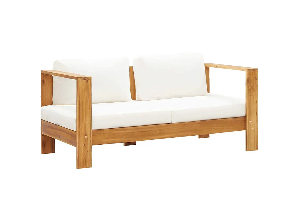 Sofá de jardín con cojín madera de acacia blanco crema 140 cm