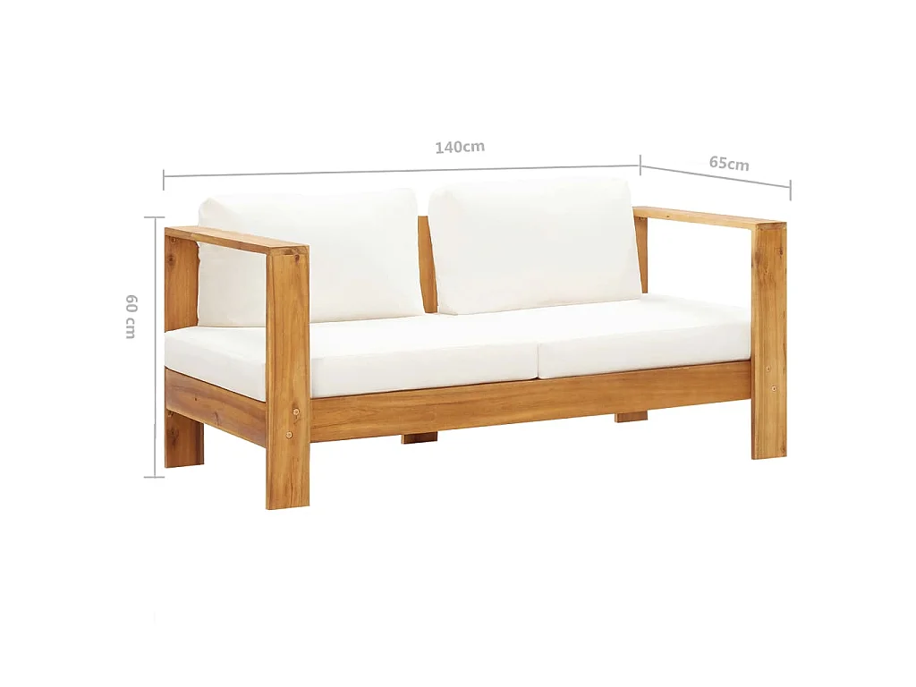 Sofá de jardín con cojín madera de acacia blanco crema 140 cm