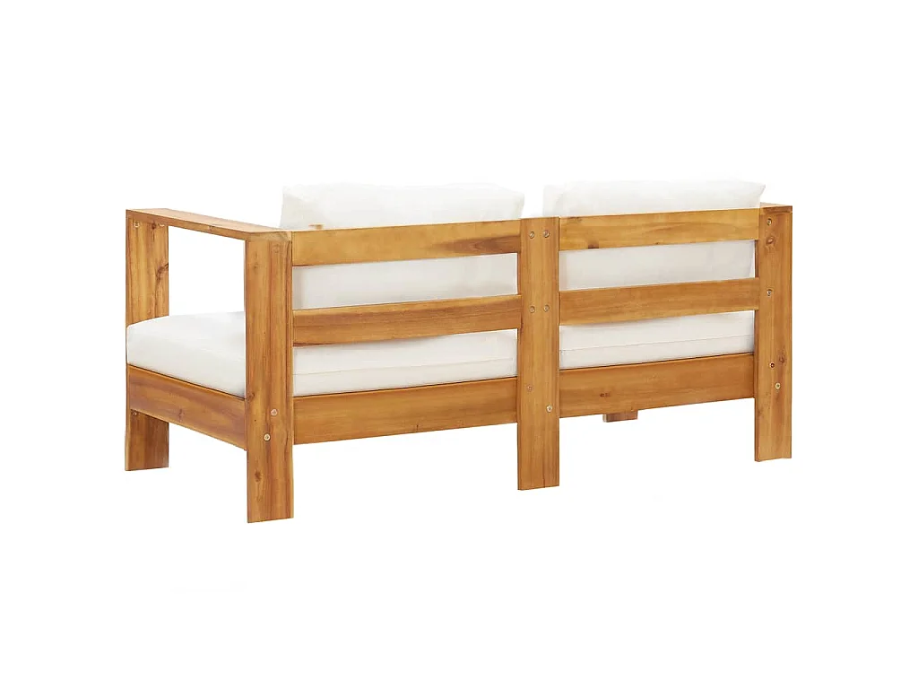 Sofá de jardín con cojín madera de acacia blanco crema 140 cm