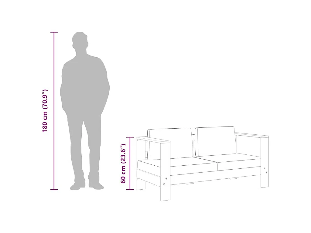 Sofá de jardín con cojín madera de acacia blanco crema 140 cm