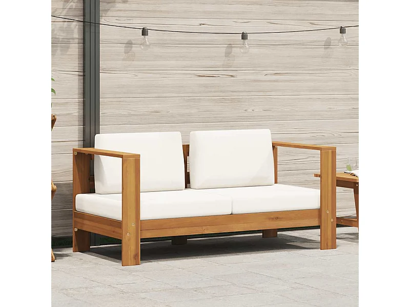 Canapé de jardin avec coussin 140 cm Acacia solide Blanc crème