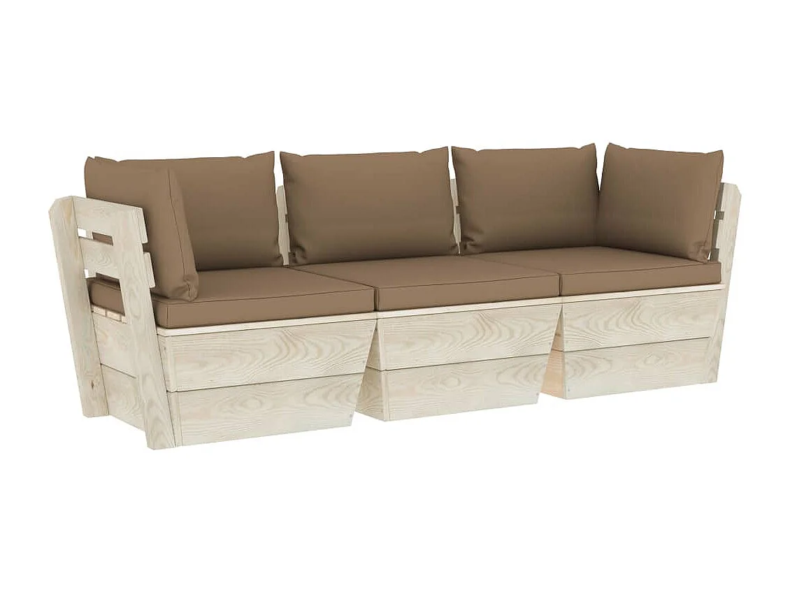 Sofá paletes 3 lugares p/ jardim c/ almofadões madeira de abeto