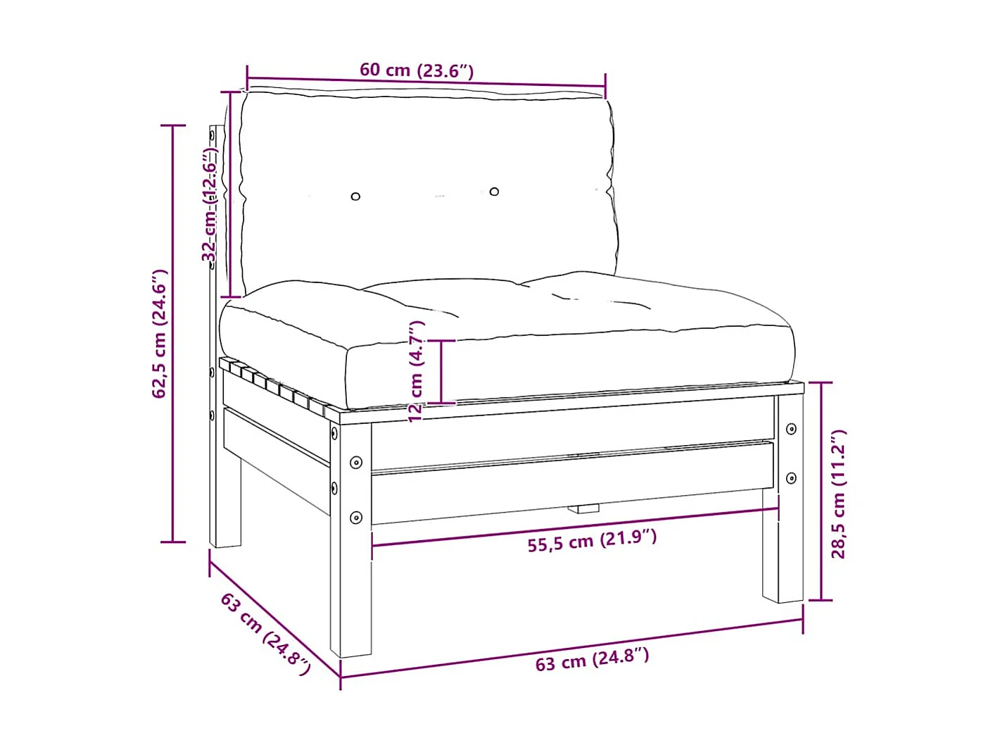 Canapé 2 places de jardin et coussins crème Bois de pin solide