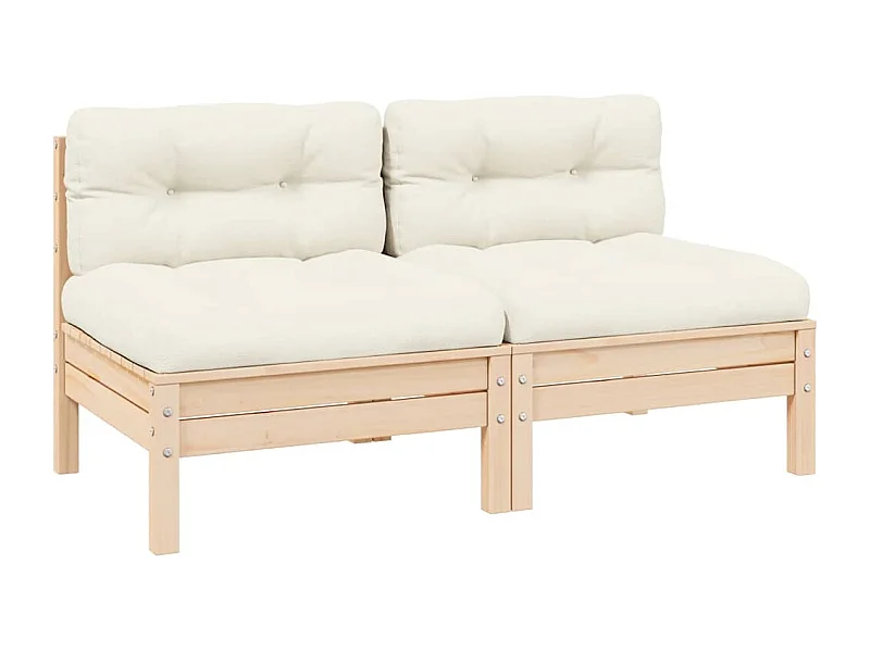 Gartensofa 2-Sitzer mit Kissen in Creme Massivholz Kiefer