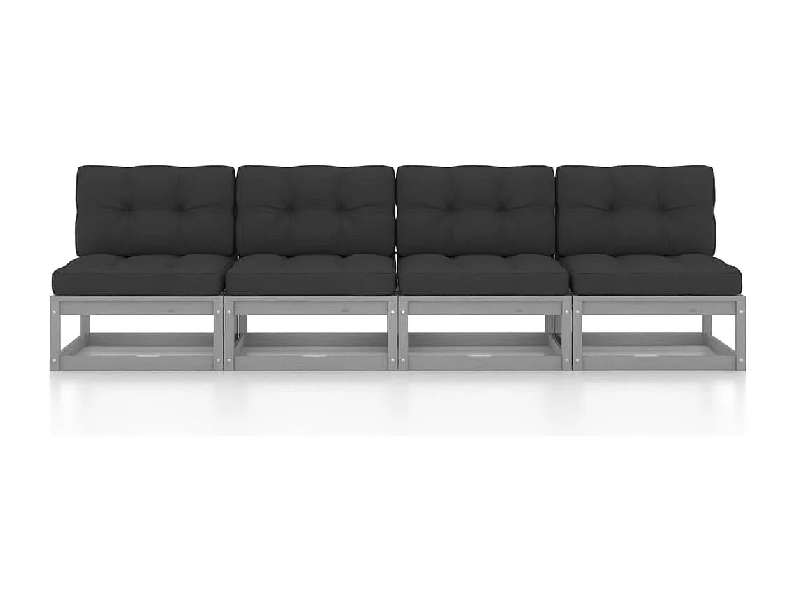 4-Sitzer-Gartensofa mit Kissen Kiefer Massivholz