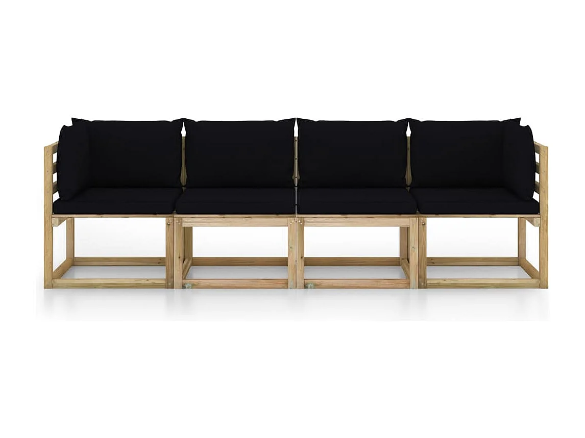 Canapé de jardin 4 places avec coussins noir
