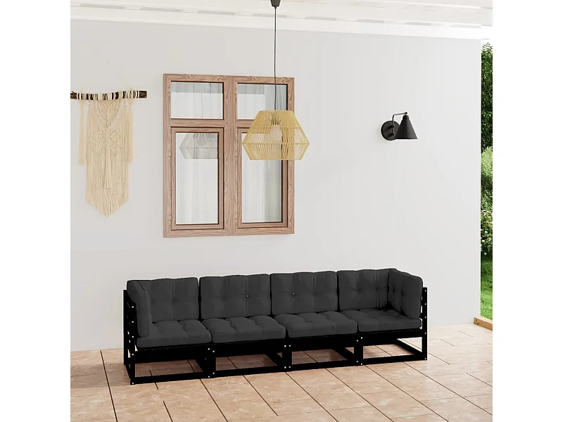 4-Sitzer-Gartensofa mit Kissen Kiefer Massivholz