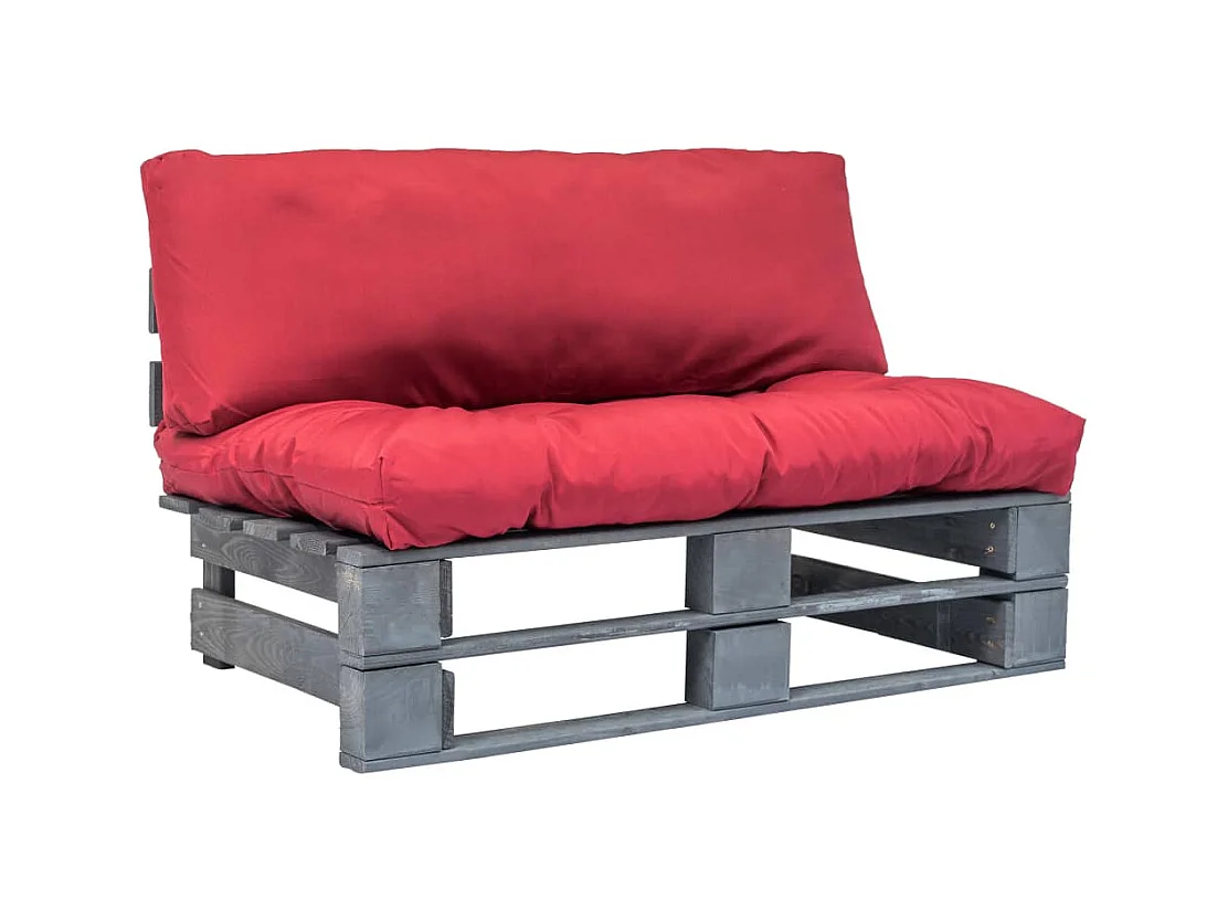 Canapé de jardin palette avec coussins rouge Pinède