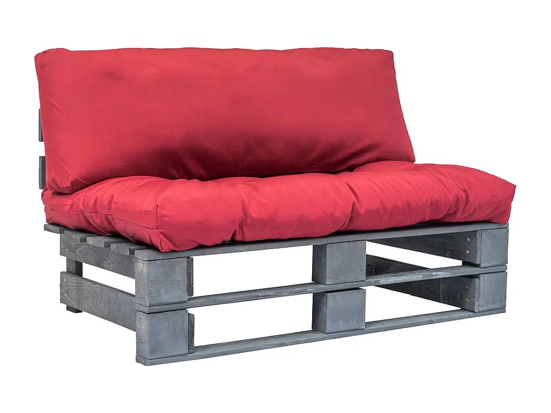Canapé de jardin palette avec coussins rouge Pinède