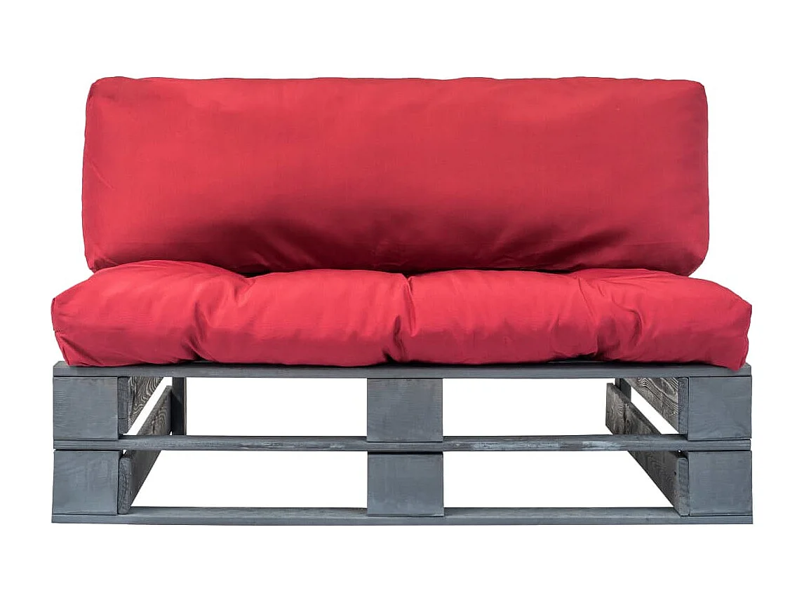 Canapé de jardin palette avec coussins rouge Pinède