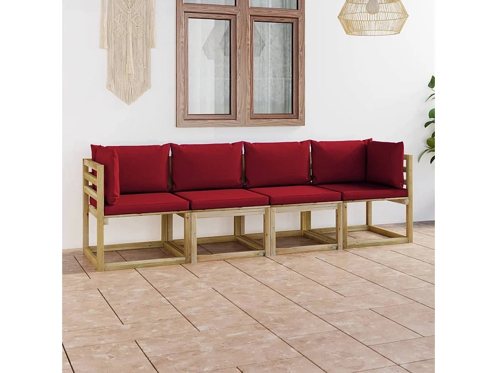 Sofá de jardim com 4 lugares almofadões vermelho tinto