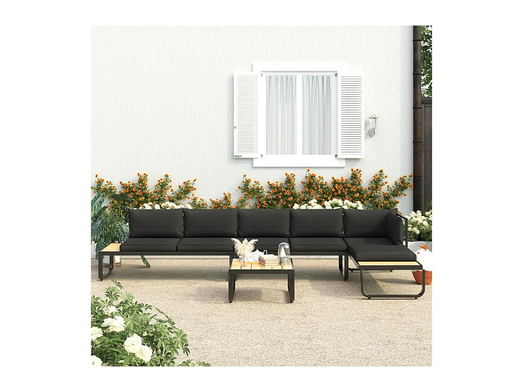 Canapés d'angle de jardin 4 pcs et coussins Aluminium et WPC