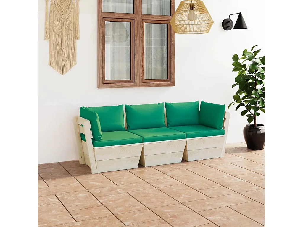 Canapé palette à 3 places de jardin avec coussins Bois d'épicéa