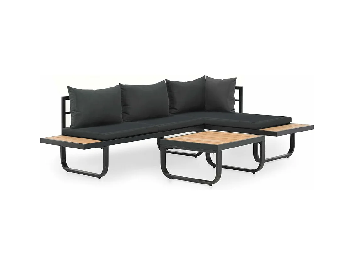 Set Divano da Giardino 2 pz ad Angolo Cuscini in Alluminio WPC