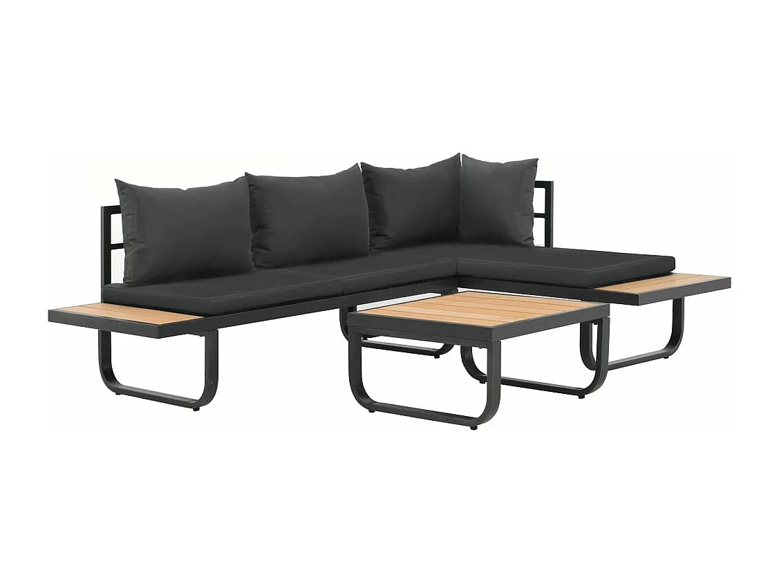 Canapé d'angle de jardin à 2 places avec coussins Aluminium WPC