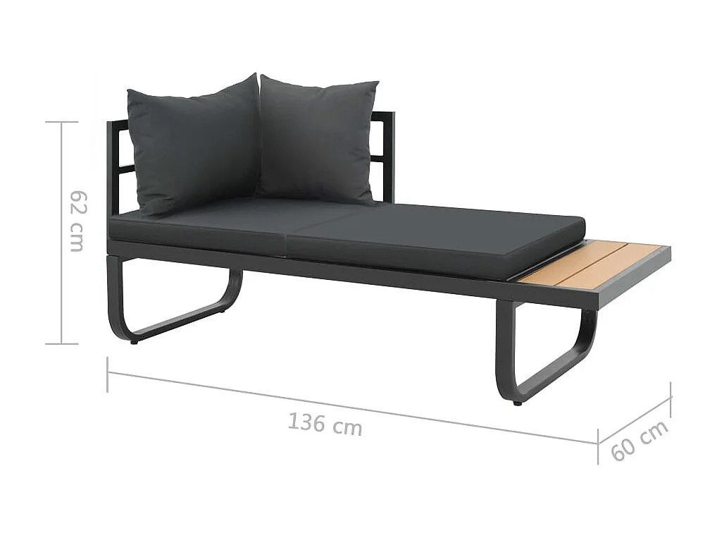 Canapé d'angle de jardin à 2 places avec coussins Aluminium WPC