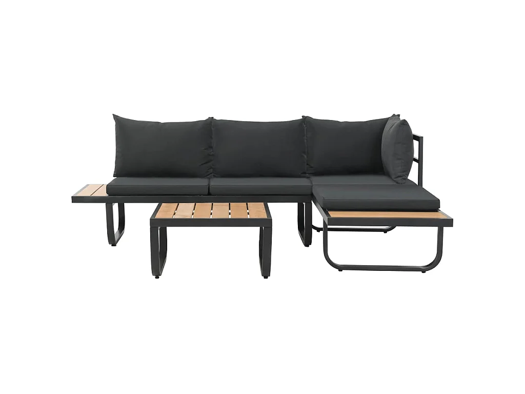 Set Divano da Giardino 2 pz ad Angolo Cuscini in Alluminio WPC