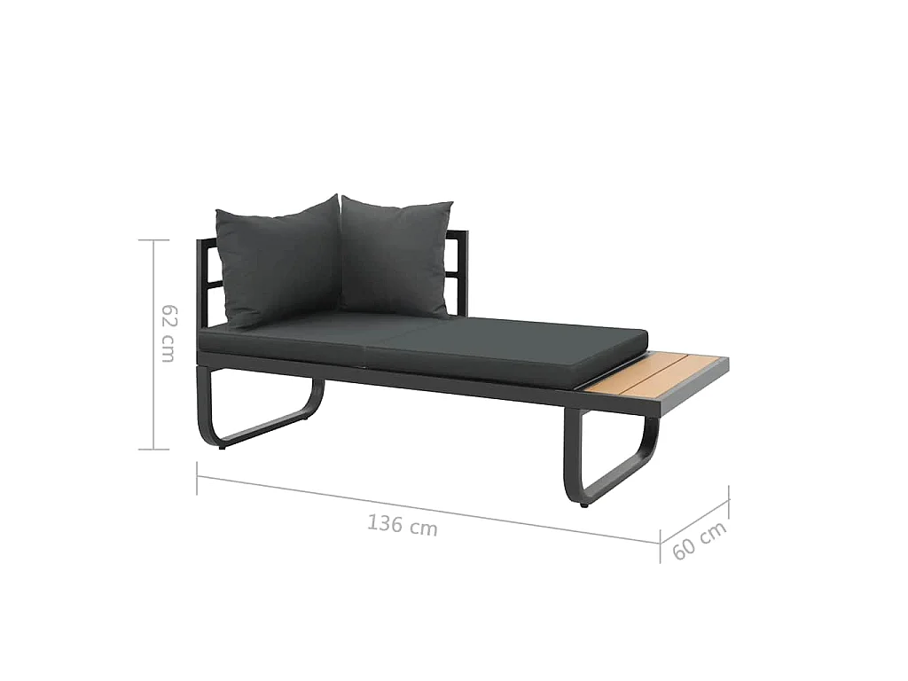 Canapé d'angle de jardin à 2 places avec coussins Aluminium WPC