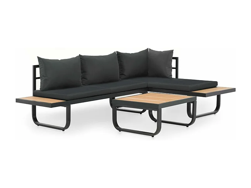 Canapé d'angle de jardin à 2 places avec coussins Aluminium WPC