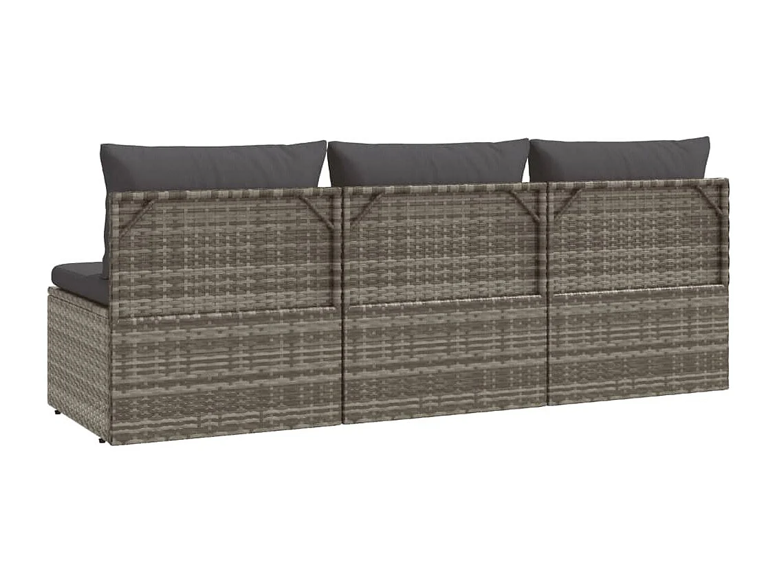Tuinbank 3-zits met kussens poly rattan grijs